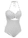 White 1940s Polka Dot Lace Up Halter Swimsuit: 1940s Riviera elegance, reimagined for her