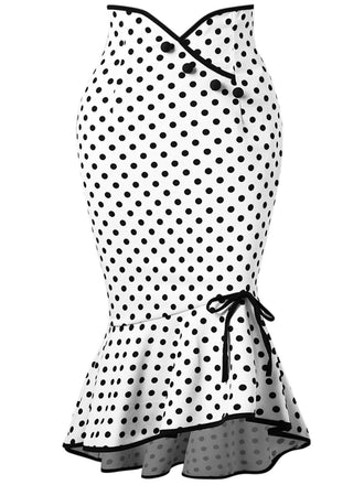 She sways in this White 1940s Polka Dots Mermaid Skirt and it's pure 1940s magic
