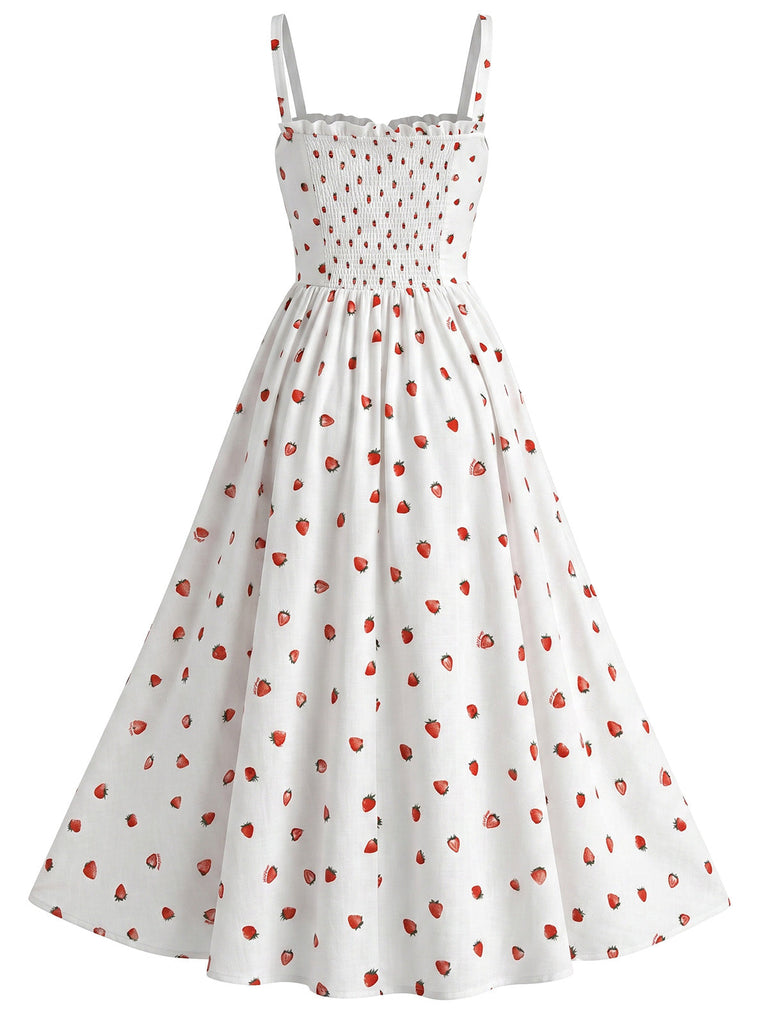 White 1940s Print Slit High Waist Midi Dress, vintage dress, retro fashion - perfect for women who love vintage and retro fashion