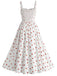 White 1940s Print Slit High Waist Midi Dress, vintage dress, retro fashion - perfect for women who love vintage and retro fashion