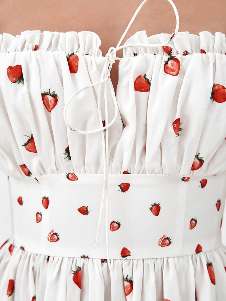 White 1940s Print Slit High Waist Midi Dress, vintage dress, retro fashion - perfect for women who love vintage and retro fashion