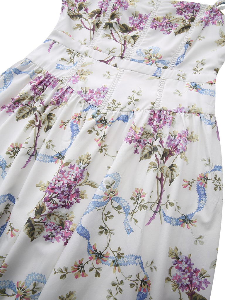 White 1940s Slip Floral Corset Tea Dress - vintage dress, retro fashion, pure white