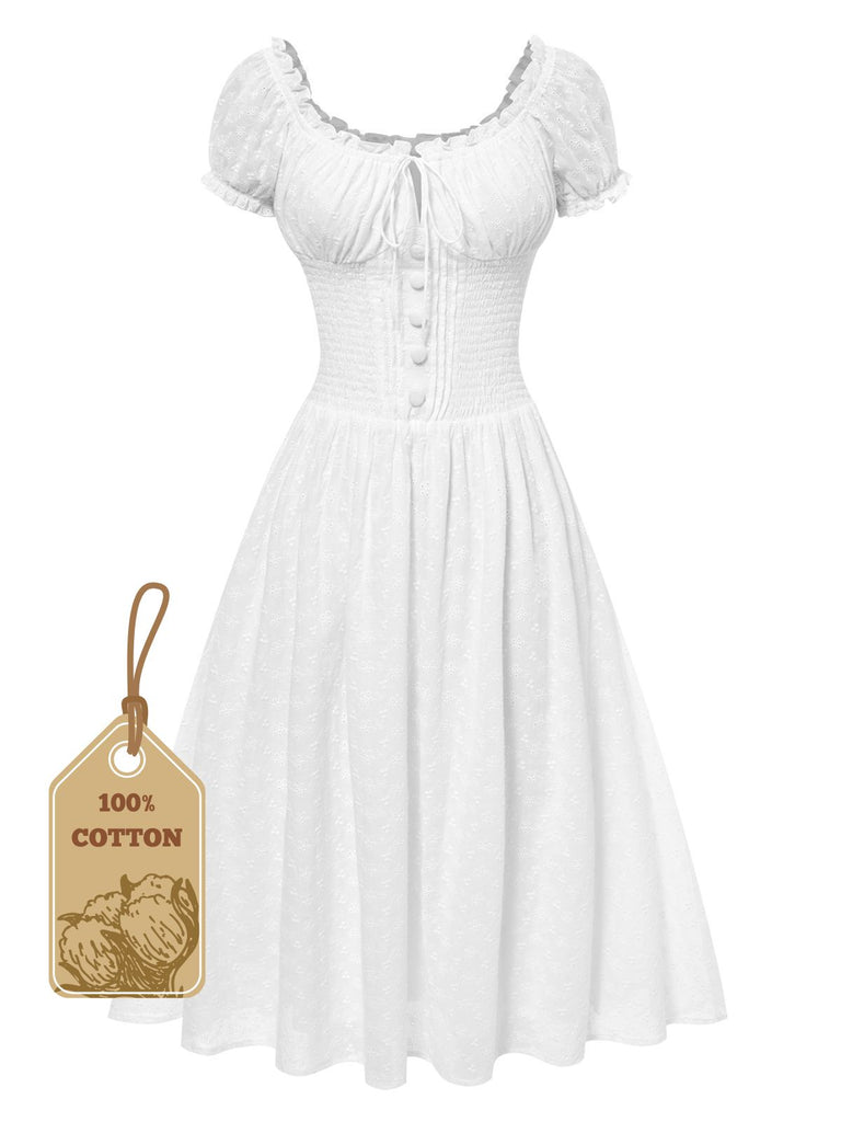 Vintage Dresses White Lace Swing Dress White 1940s Solid Cotton Embroidered Lace Dress Retro Stage Vintage Dresses White Lace Swing Dress White 1940s Solid Cotton Embroidered Lace Dress Retro Stage