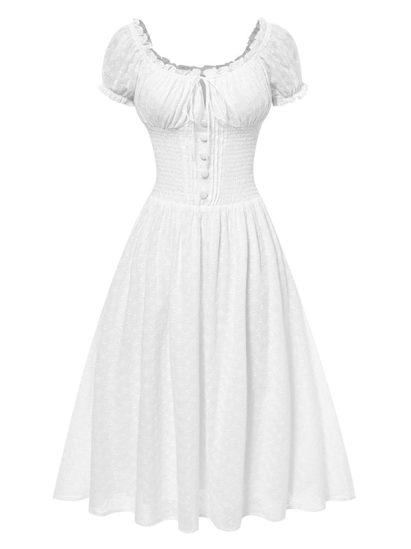 White Wedding Dress Lace Embroidered Midi Dress White Wedding Dress Lace Embroidered Midi Dress