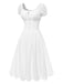 White 1940s Solid Cotton Embroidered Lace Dress, vintage dress, retro fashion, lace detail - perfect for women who love vintage and retro fashion