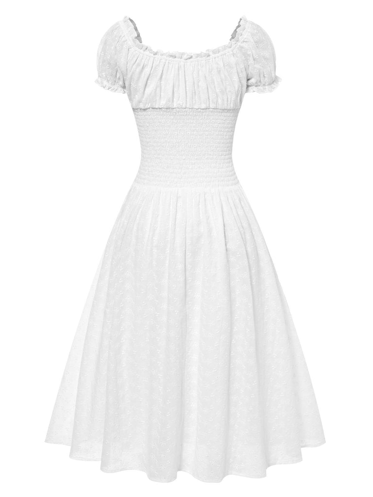 White 1940s Solid Cotton Embroidered Lace Dress | Retro Stage White 1940s Solid Cotton Embroidered Lace Dress | Retro Stage