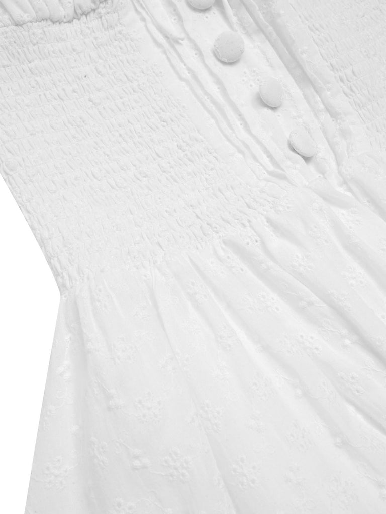White 1940s Solid Cotton Embroidered Lace Dress, vintage dress, retro fashion, lace detail - perfect for women who love vintage and retro fashion