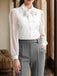White 1940s Tie Neck Mesh Swiss Dots Blouse: a 1940s classic that whispers rather than shouts