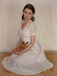 White 1940s V-Neck Lace Patchwork Dress - vintage dress, retro fashion, pure white
