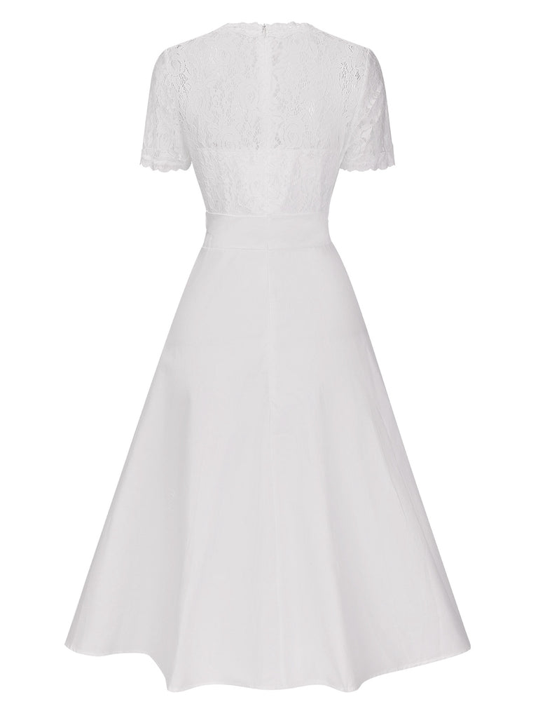 1940s VNeck Lace Patchwork Dress | 1940s | vintage dress, retro fashion