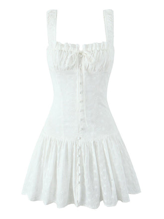 White 1950S Eyelet Embroidered Wide Strap Dress - vintage dress, retro fashion, rockabilly