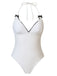 She's wearing White 1950s Bow Lace-Up Halter Swimsuit and the whole beach remembers the 1950s