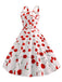 White 1950s Cherry Wide Straps Dress: where 1950s romance meets her modern spirit
