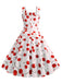 This White 1950s Cherry Wide Straps Dress wraps her in 1950s elegance, one twirl at a time