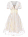 White 1950s Deep V-Neck Embroidered Floral Dress, vintage dress, retro fashion, rockabilly, pin-up fashion - perfect for women who love vintage and retro fashion