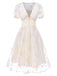 She slips into this White 1950s Deep V-Neck Embroidered Floral Dress and suddenly it's a 1950s daydream