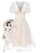 White 1950s Deep V-Neck Embroidered Floral Dress: where 1950s romance meets her modern spirit