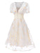 This White 1950s Deep V-Neck Embroidered Floral Dress wraps her in 1950s elegance, one twirl at a time