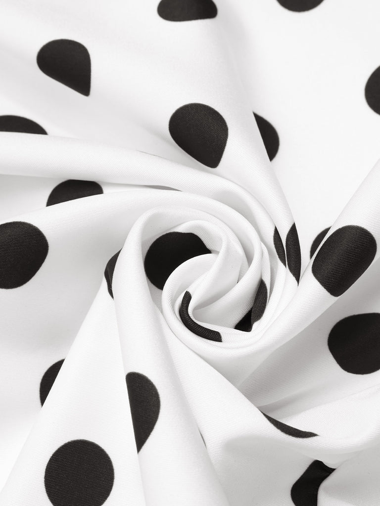 White 1950s Deep V-Neck Polka Dots Top - vintage fashion, retro style, pure white