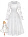 White 1950s Floral Embroidered Lace Square Neck Dress - vintage dress, retro fashion, elegant style for vintage lovers