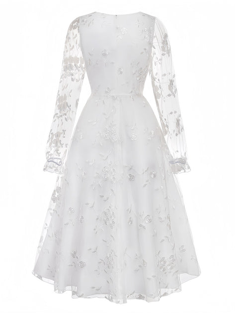 Vintage White Lace Graduation Dress Semi-Formal Garden Party Outfit