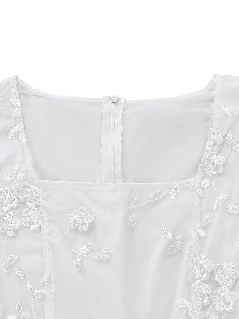 Vintage White Lace Graduation Dress Semi-Formal Garden Party Outfit Vintage White Lace Graduation Dress Semi-Formal Garden Party Outfit