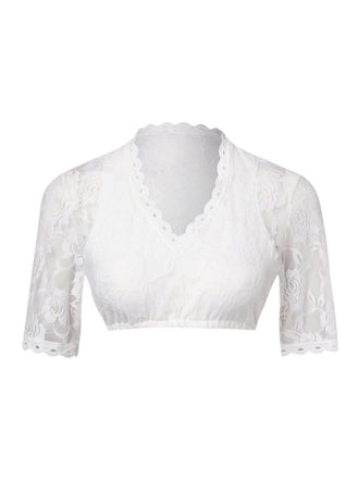 White 1950s Floral Lace V-Neck Crop Top - vintage fashion, retro style, pure white