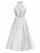 She slips into this White 1950s Halter Polka Dots Bow Dress and suddenly it's a 1950s daydream
