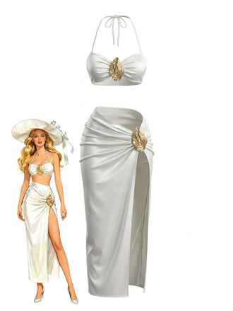 White 1950s 3 Piece Bikini Set