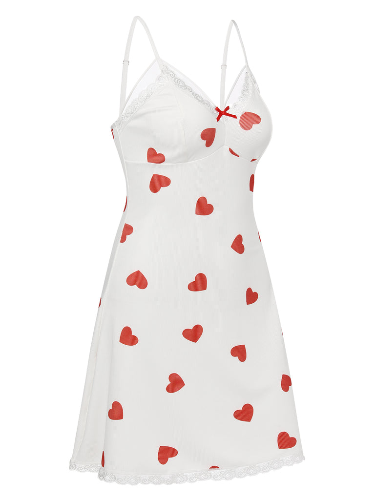 White 1950s Heart Lace Spaghetti Straps Sleepwear, vintage fashion, retro style - perfect for women who love vintage and retro fashion