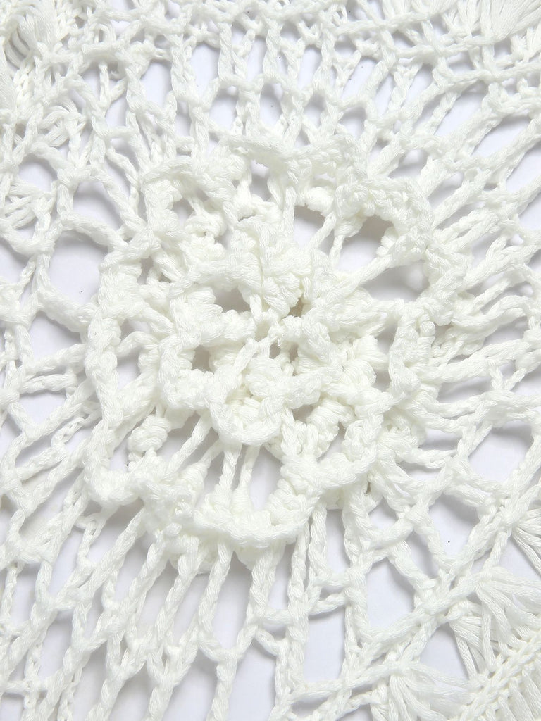White 1950s Knitted Tassel Hollow Cover-Up, vintage fashion, retro style - perfect for women who love vintage and retro fashion