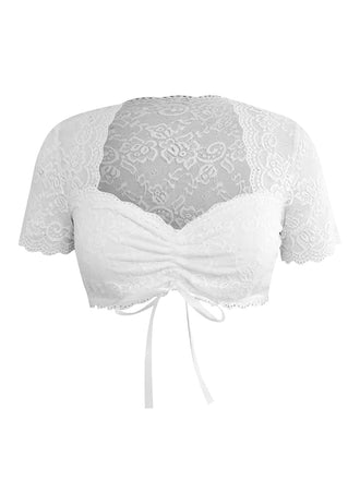 White 1950s Lace Patchwork Tie Crop Top - vintage fashion, retro style, pure white