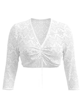 White 1950s V Neck Blouse