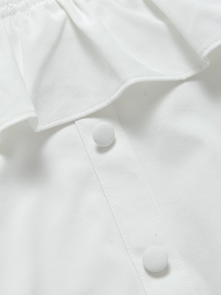 White 1950s Ruffle Blouse 7