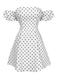 White 1950s Off-Shoulder Polka Dots Dress, vintage dress, retro fashion, rockabilly, pin-up fashion - perfect for women who love vintage and retro fashion