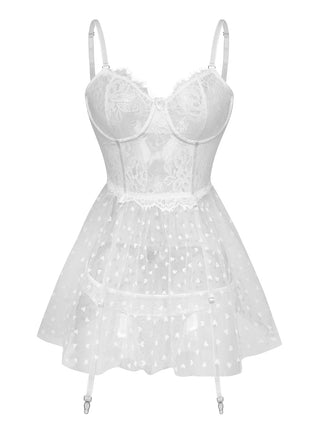 White 1950s Polka Dot Sheer Pajama Set - vintage fashion, retro style, pure white