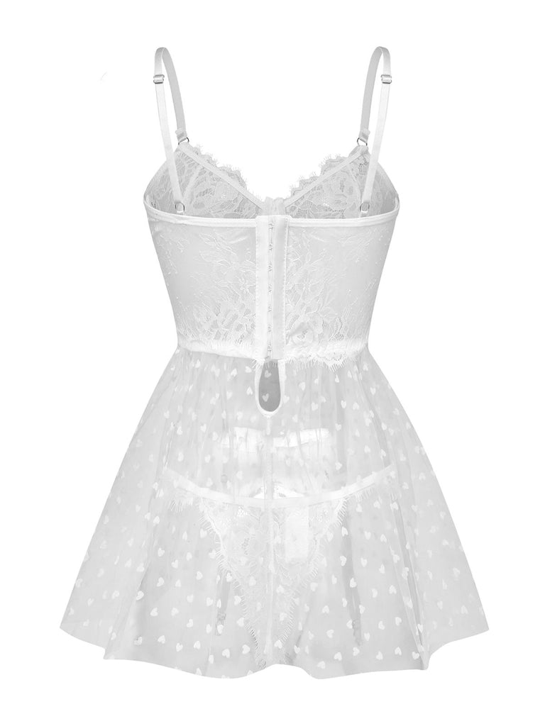 White 1950s Polka Dot Sheer Pajama Set - vintage fashion, retro style, pure white