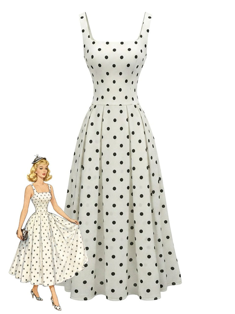 White 1950s Polka Dot Vintage Swing Dress, vintage dress, retro fashion, rockabilly, pin-up fashion - perfect for women who love vintage and retro fashion