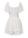 White 1950s Puff Sleeve Layered Hem Romper, vintage romper, retro jumpsuit - perfect for women who love vintage and retro fashion