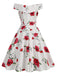 This White 1950s Roses Off-Shoulder Dress wraps her in 1950s elegance, one twirl at a time