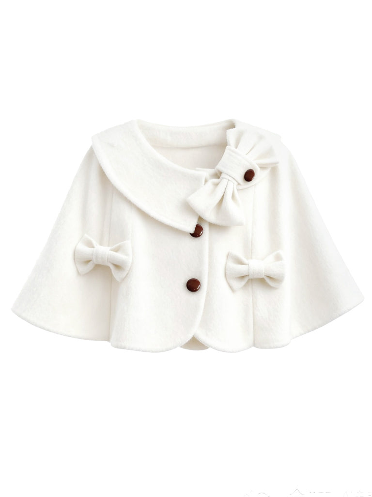 White 1950s Solid Lapel Round Neck Bow Cape - vintage fashion, retro style, pure white