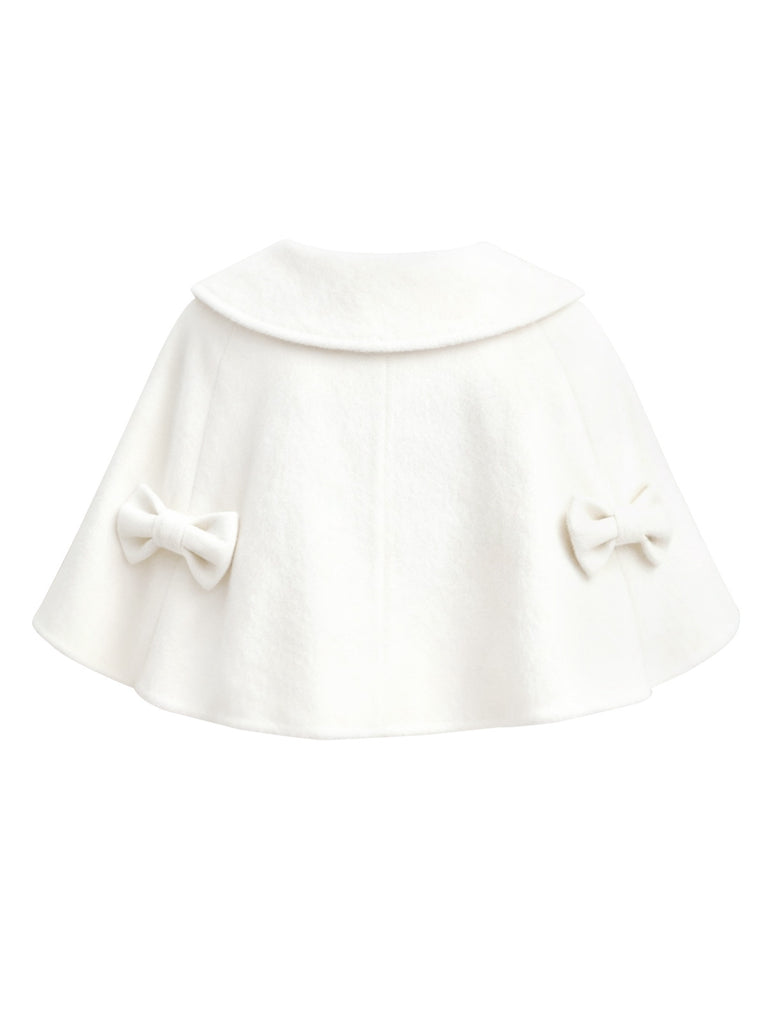 White 1950s Solid Lapel Round Neck Bow Cape - vintage fashion, retro style, pure white