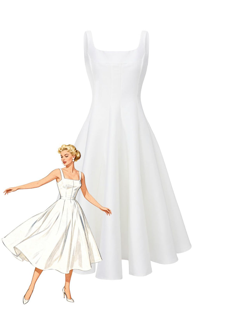 White 1950s Solid Wide Strap Evening Dress White 1950s Solid Wide Strap Evening Dress