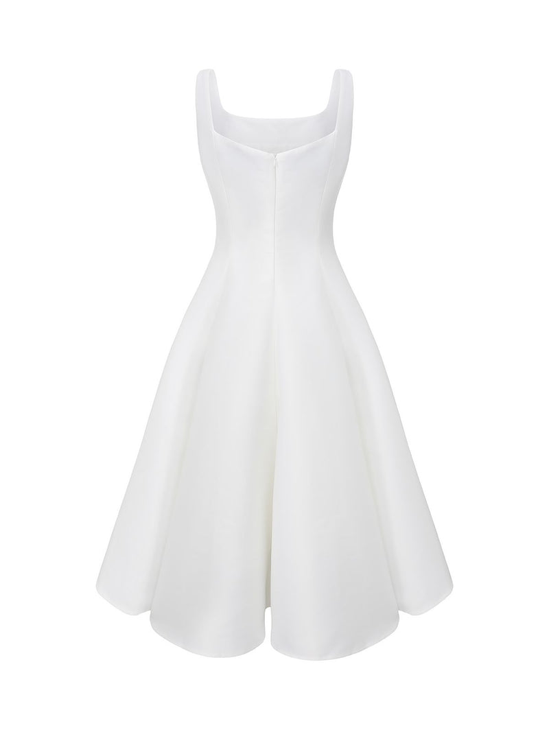 White 1950s Solid Wide Strap Evening Dress White 1950s Solid Wide Strap Evening Dress