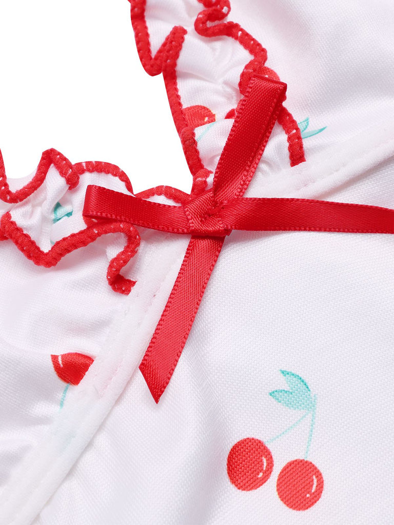 White 1950s Spaghetti Strap Cherry Bow Sleepwear — because 1950s glamour starts underneath