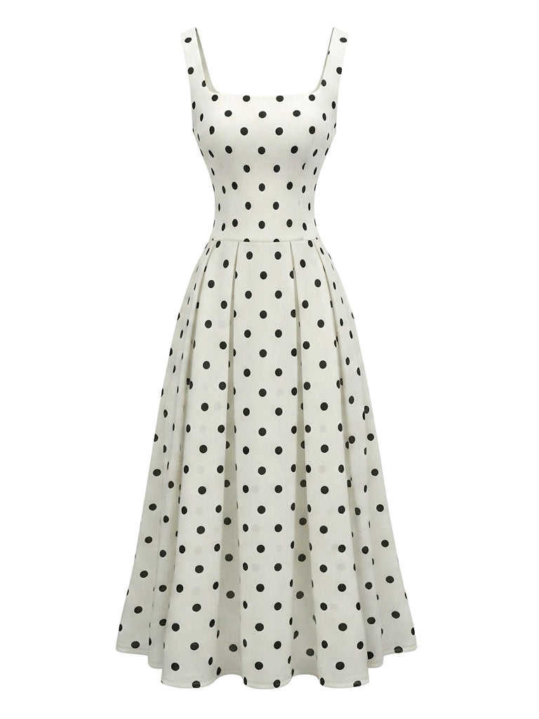 White 1950s Polka Dot Vintage Swing Dress, vintage dress, retro fashion, rockabilly, pin-up fashion - perfect for women who love vintage and retro fashion