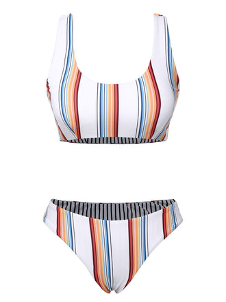 White 1950s Strap Stripes Swimsuit, vintage swimsuit, pin-up swimwear - perfect for women who love vintage and retro fashion