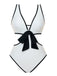 She's wearing White 1950s Waist Hollow Binding Bow Swimsuit and the whole beach remembers the 1950s