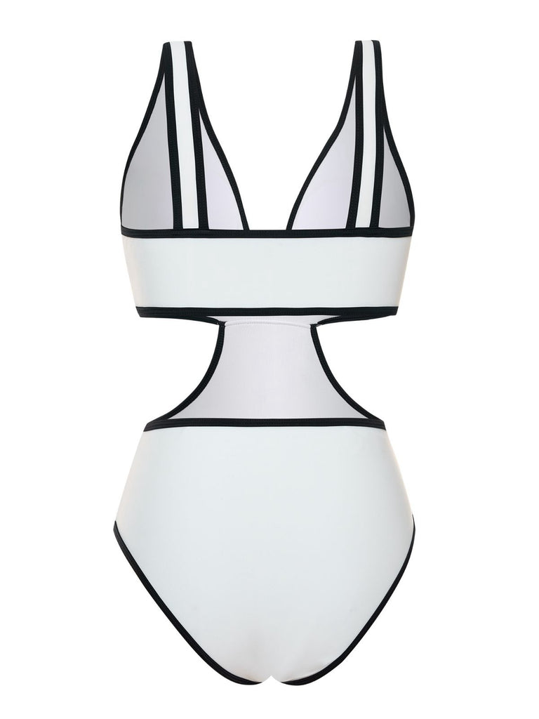 White 1950s Waist Hollow Binding Bow Swimsuit: 1950s Riviera elegance, reimagined for her