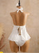 White 1950s Textured Floral Halter Deep V Tankini Set back-view